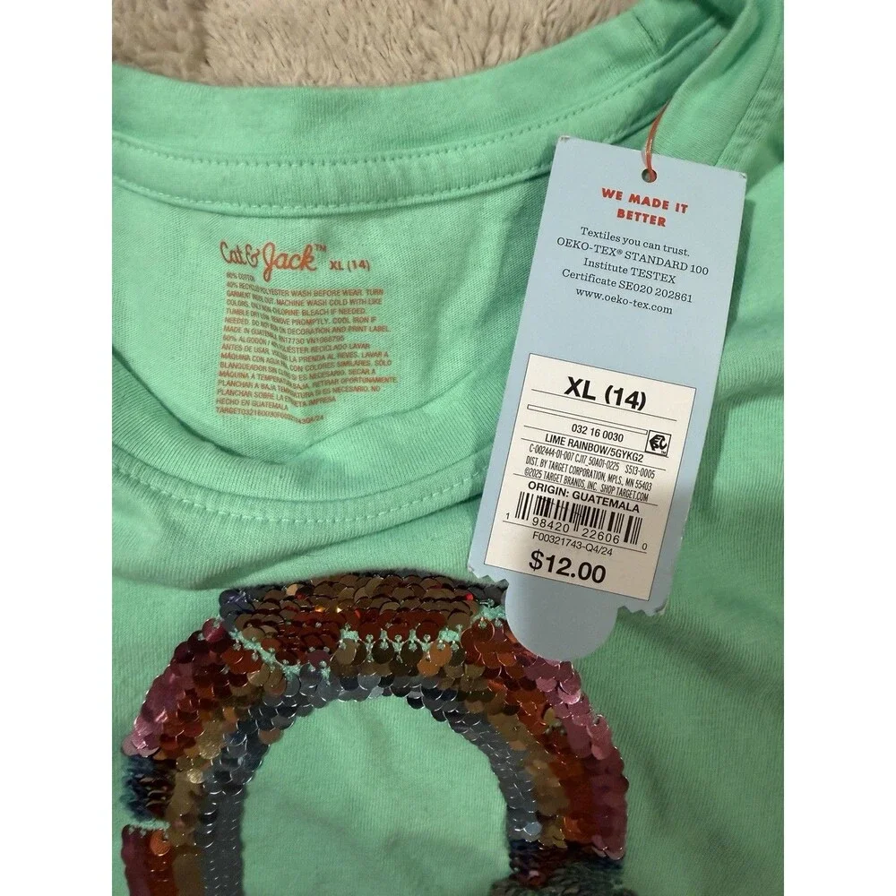 NWT Cat & Jack Girls T-shirts Yellow & Green size xl (14) Set Of 2